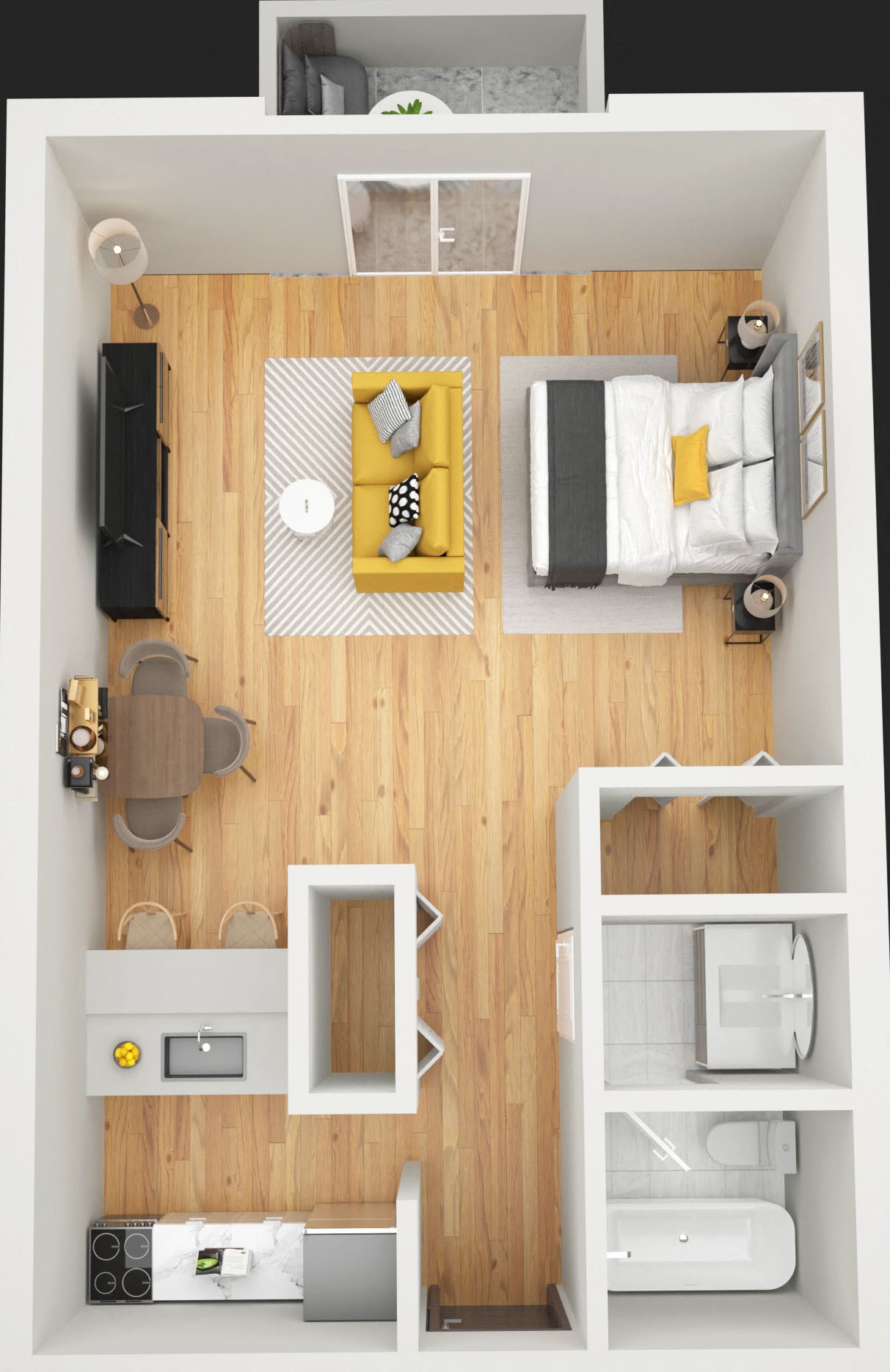 Floor plan for studio, 1 bath, 457 sqft